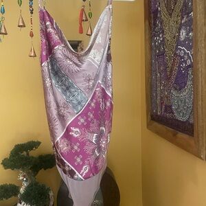 NWT Free People body suit silk halter with bow tie in back. size large